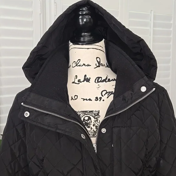 Calvin Klein Women's Quilted Black Hooded Jacket - Picture 2 of 16